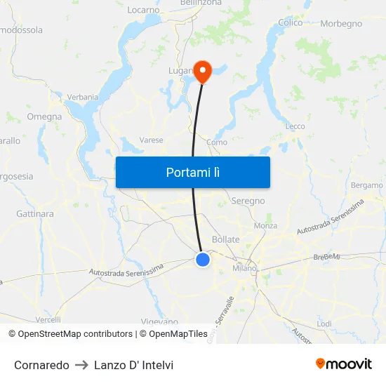Cornaredo to Lanzo D' Intelvi map