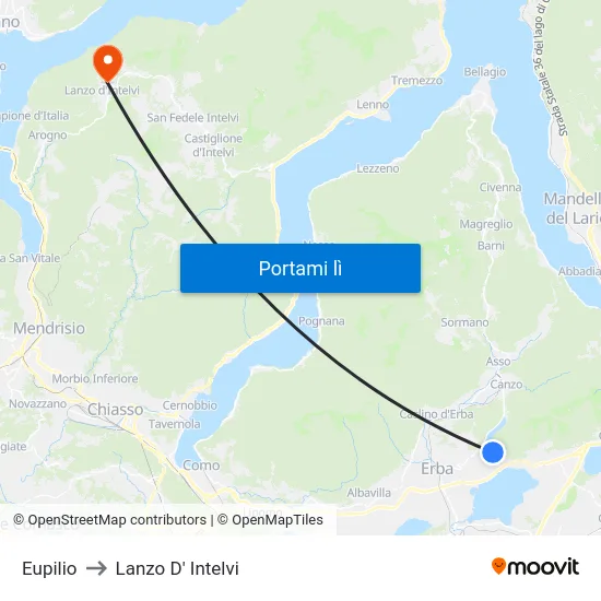 Eupilio to Lanzo D' Intelvi map
