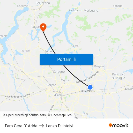 Fara Gera D' Adda to Lanzo D' Intelvi map
