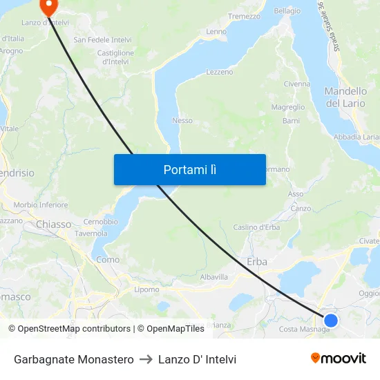 Garbagnate Monastero to Lanzo D' Intelvi map