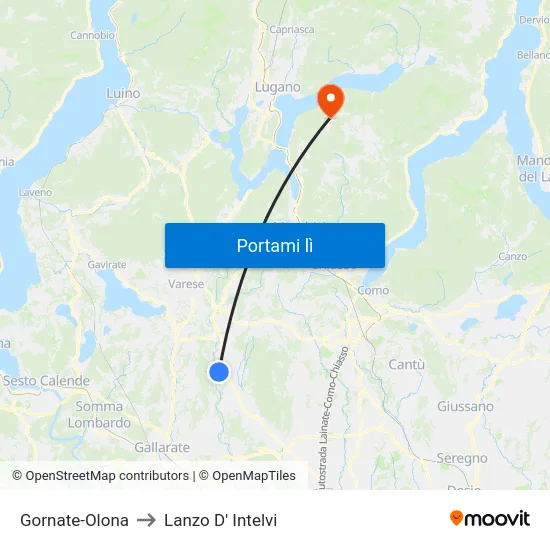 Gornate-Olona to Lanzo D' Intelvi map