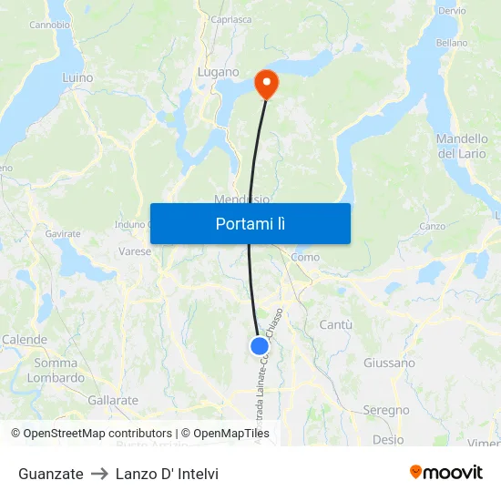 Guanzate to Lanzo D' Intelvi map