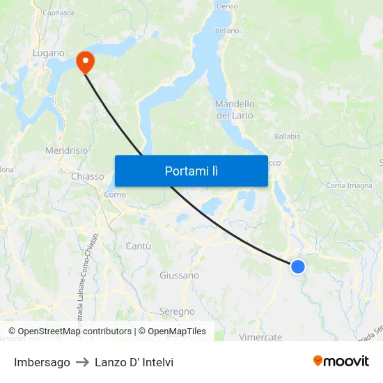 Imbersago to Lanzo D' Intelvi map