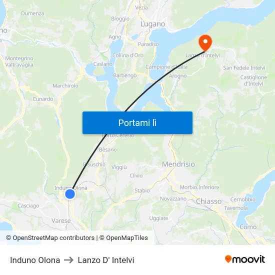 Induno Olona to Lanzo D' Intelvi map