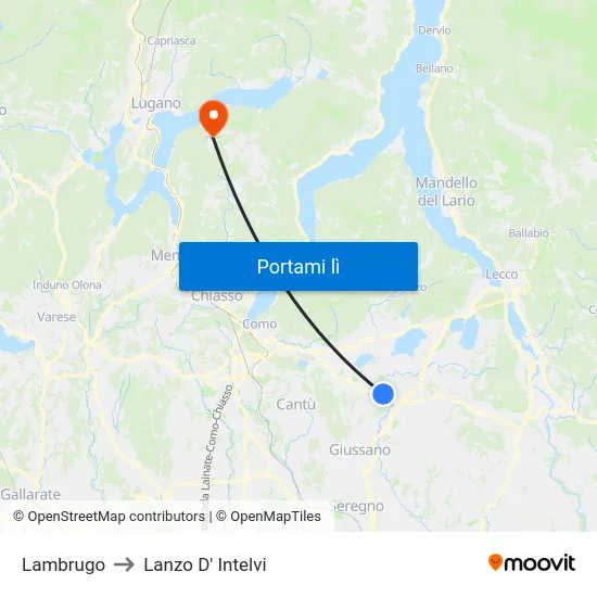 Lambrugo to Lanzo D' Intelvi map