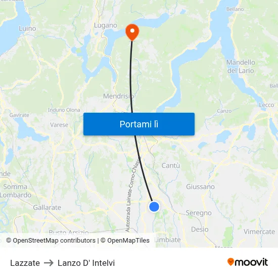 Lazzate to Lanzo D' Intelvi map