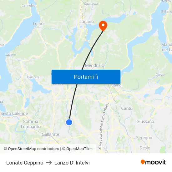 Lonate Ceppino to Lanzo D' Intelvi map