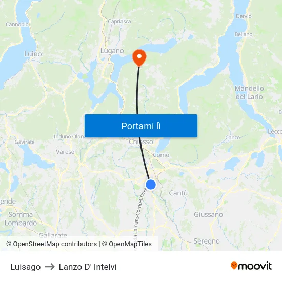 Luisago to Lanzo D' Intelvi map