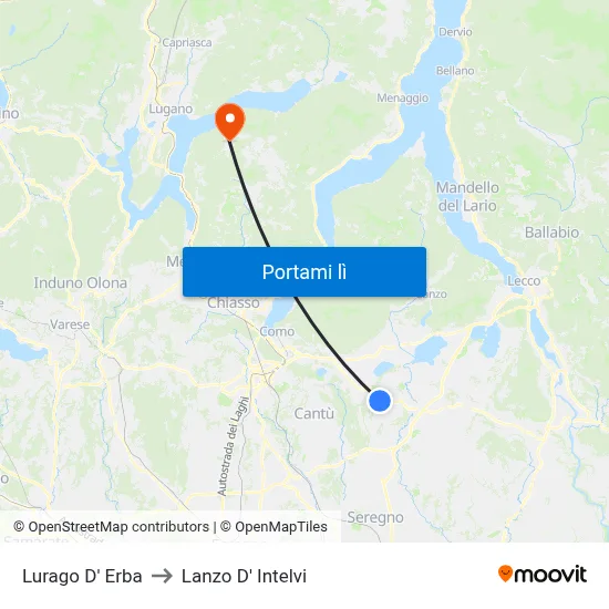 Lurago D' Erba to Lanzo D' Intelvi map