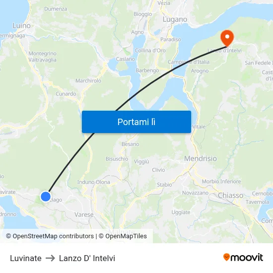 Luvinate to Lanzo D' Intelvi map