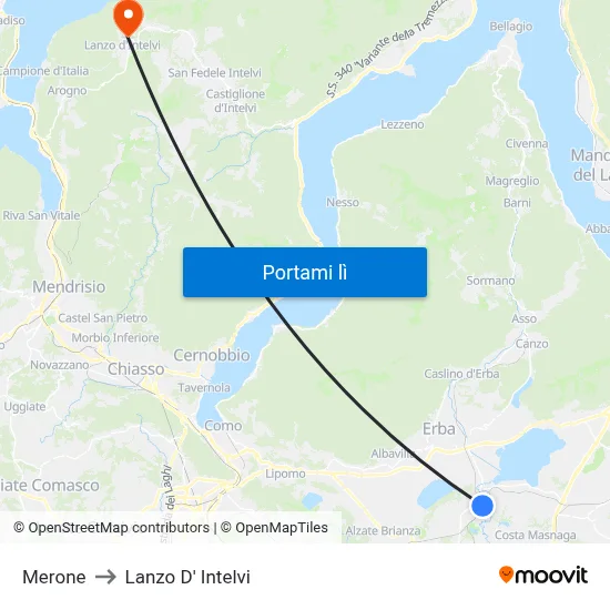 Merone to Lanzo D' Intelvi map