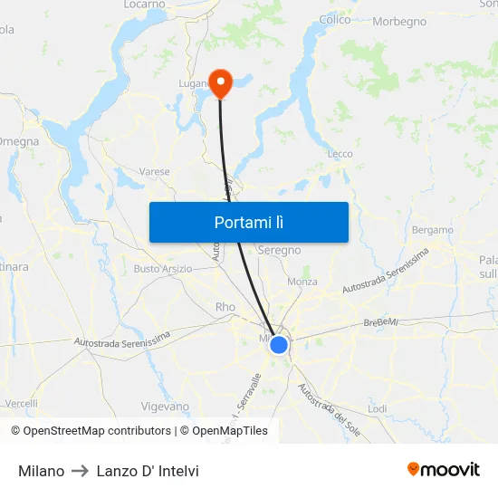 Milano to Lanzo D' Intelvi map