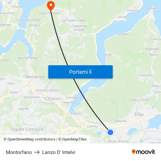 Montorfano to Lanzo D' Intelvi map