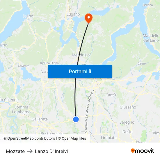 Mozzate to Lanzo D' Intelvi map