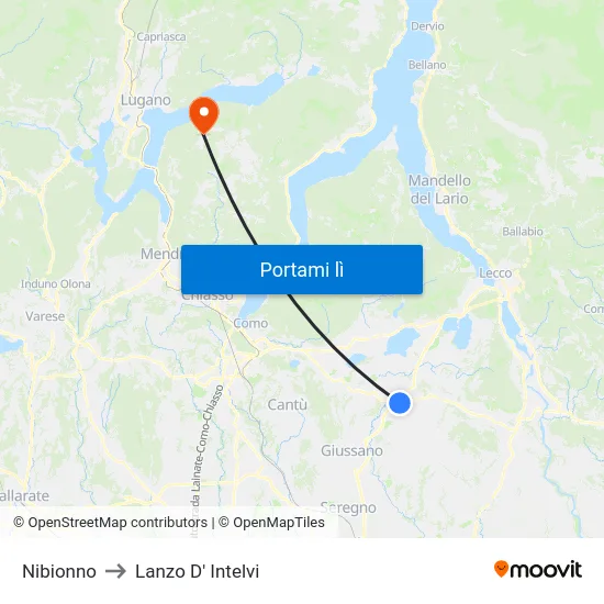 Nibionno to Lanzo D' Intelvi map