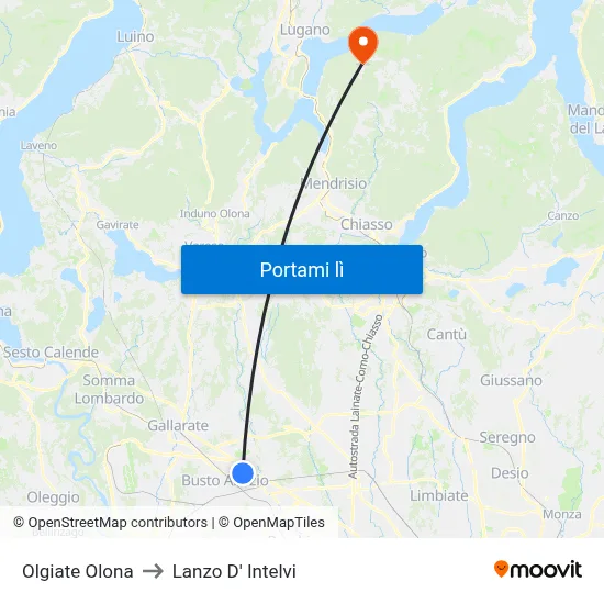 Olgiate Olona to Lanzo D' Intelvi map