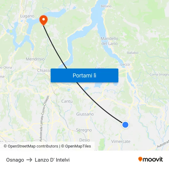Osnago to Lanzo D' Intelvi map