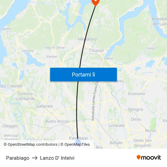 Parabiago to Lanzo D' Intelvi map