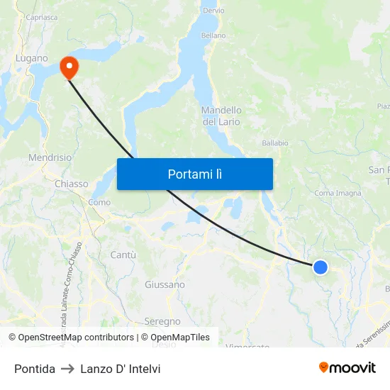 Pontida to Lanzo D' Intelvi map
