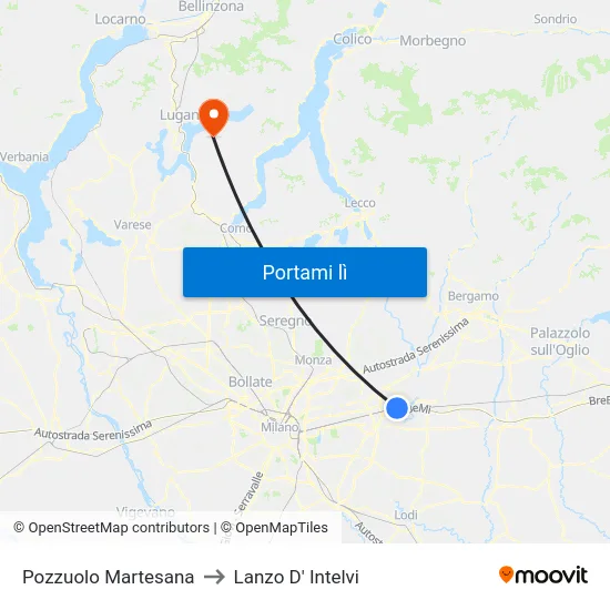 Pozzuolo Martesana to Lanzo D' Intelvi map