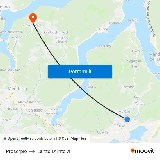 Proserpio to Lanzo D' Intelvi map