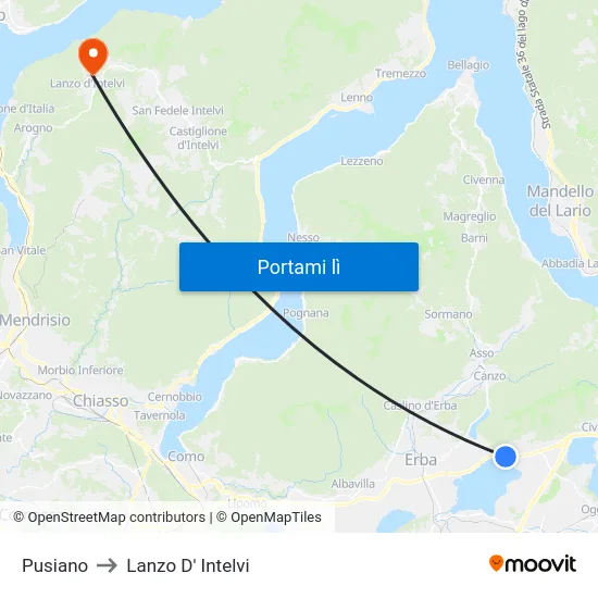 Pusiano to Lanzo D' Intelvi map