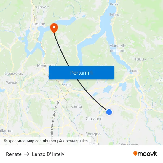 Renate to Lanzo D' Intelvi map