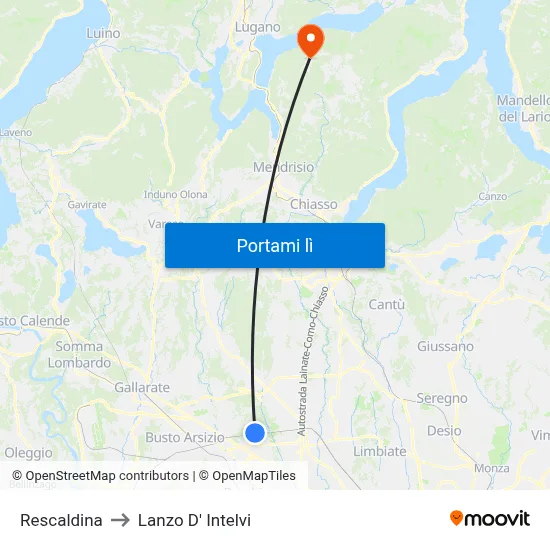 Rescaldina to Lanzo D' Intelvi map