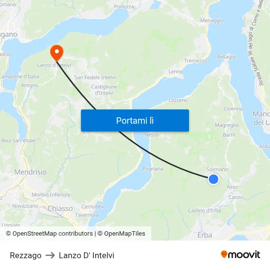 Rezzago to Lanzo D' Intelvi map