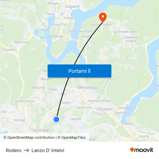 Rodero to Lanzo D' Intelvi map