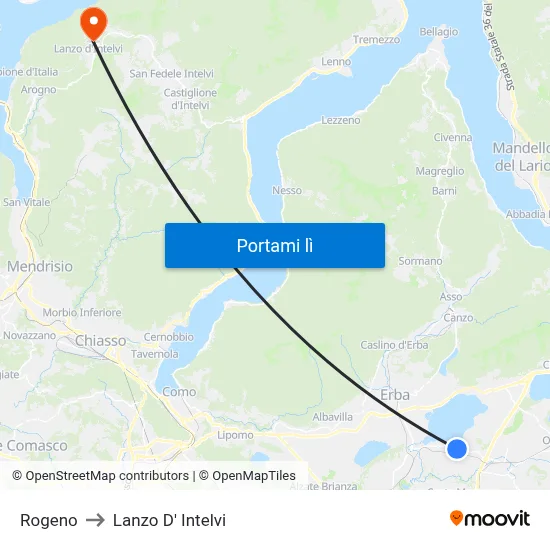 Rogeno to Lanzo D' Intelvi map