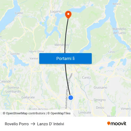 Rovello Porro to Lanzo D' Intelvi map