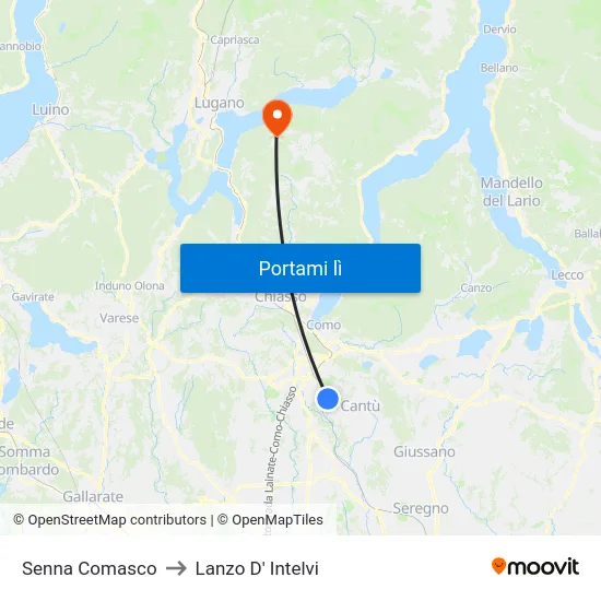 Senna Comasco to Lanzo D' Intelvi map