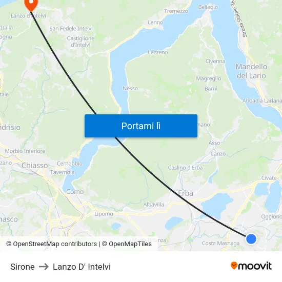 Sirone to Lanzo D' Intelvi map