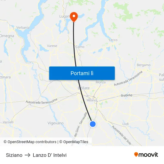 Siziano to Lanzo D' Intelvi map