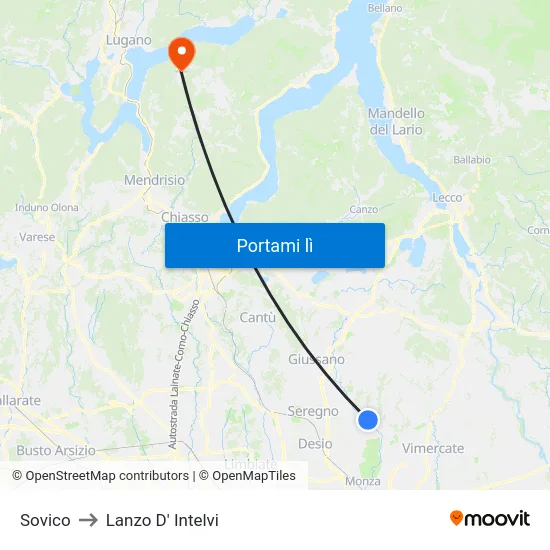Sovico to Lanzo D' Intelvi map