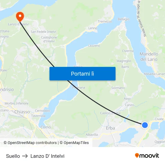 Suello to Lanzo D' Intelvi map