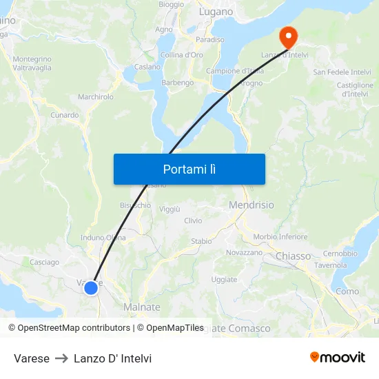 Varese to Lanzo D' Intelvi map