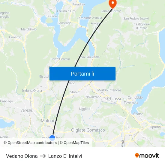 Vedano Olona to Lanzo D' Intelvi map