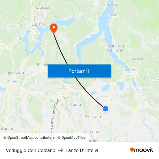 Veduggio Con Colzano to Lanzo D' Intelvi map