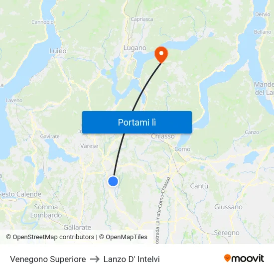 Venegono Superiore to Lanzo D' Intelvi map