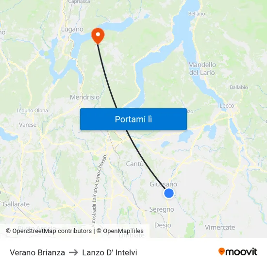Verano Brianza to Lanzo D' Intelvi map