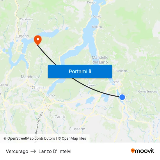 Vercurago to Lanzo D' Intelvi map