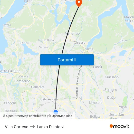 Villa Cortese to Lanzo D' Intelvi map