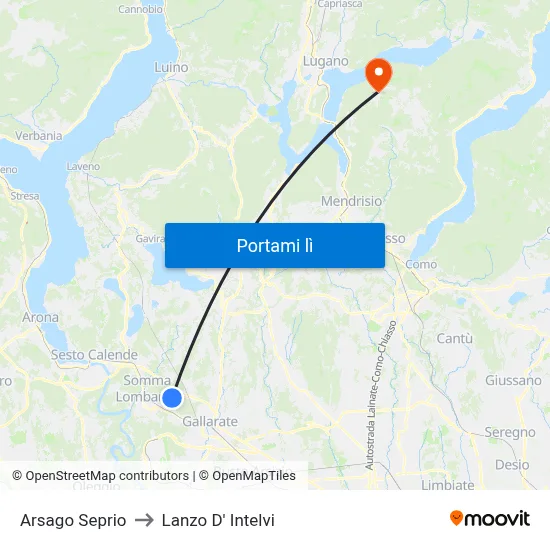 Arsago Seprio to Lanzo D' Intelvi map
