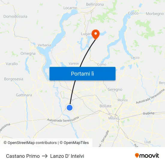 Castano Primo to Lanzo D' Intelvi map
