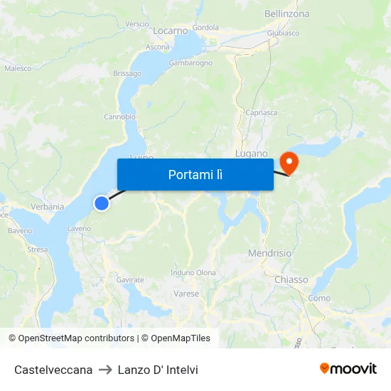 Castelveccana to Lanzo D' Intelvi map