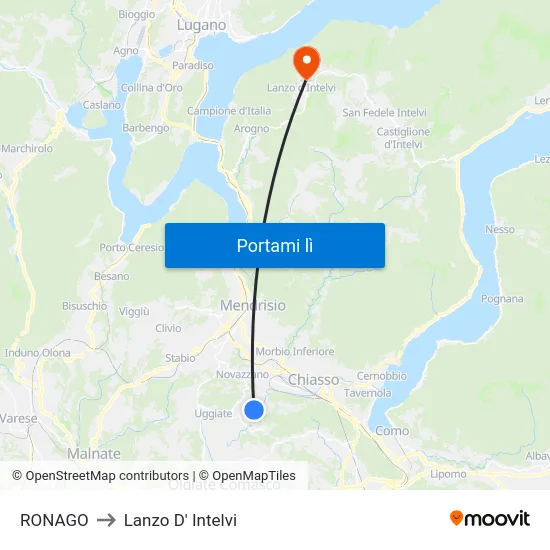 RONAGO to Lanzo D' Intelvi map