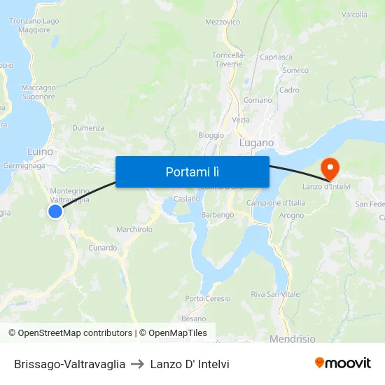 Brissago-Valtravaglia to Lanzo D' Intelvi map