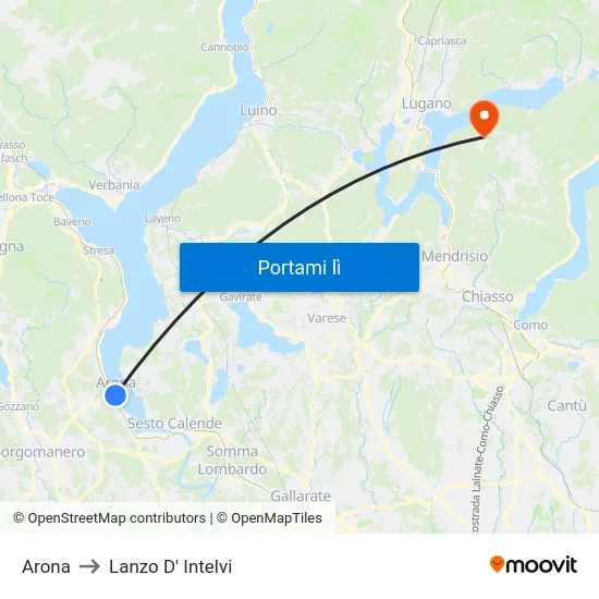Arona to Lanzo D' Intelvi map